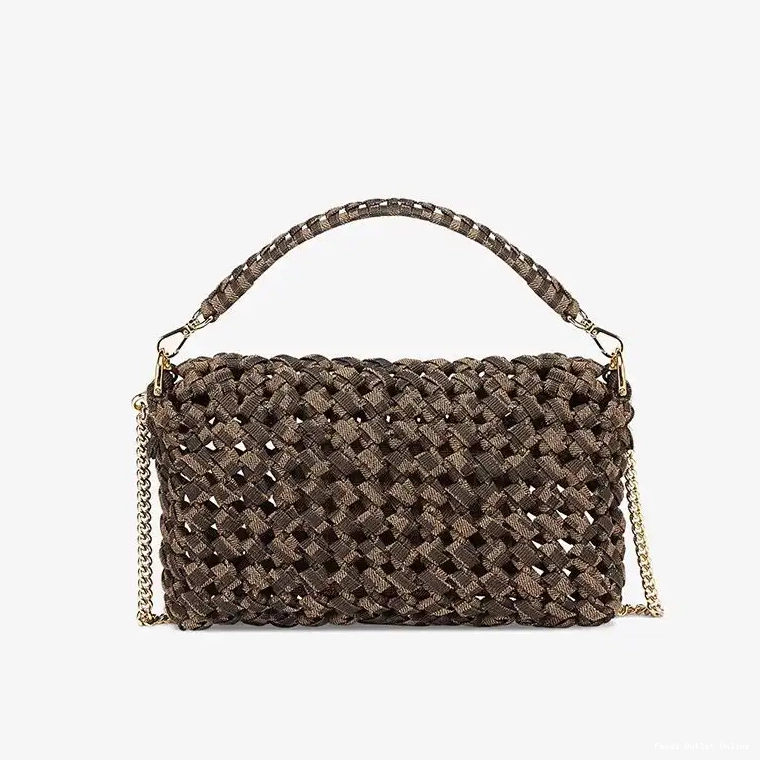 Cheap Fabric In Mini Bag Baguette Interlace Fendi Coffee 0703